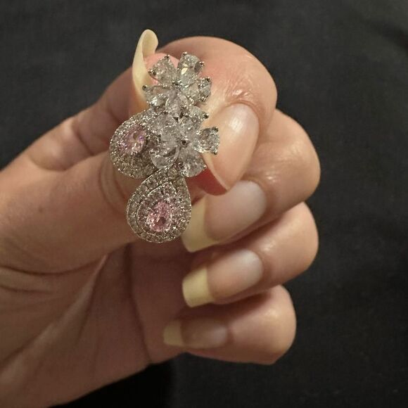 Pink water drop heart fashion flower copper zircon earrings - Picture 4 of 4